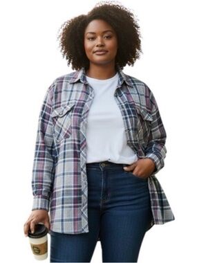 Arizona Jean Co. Button Front Grey, Blue, Pink Flannel size XXL